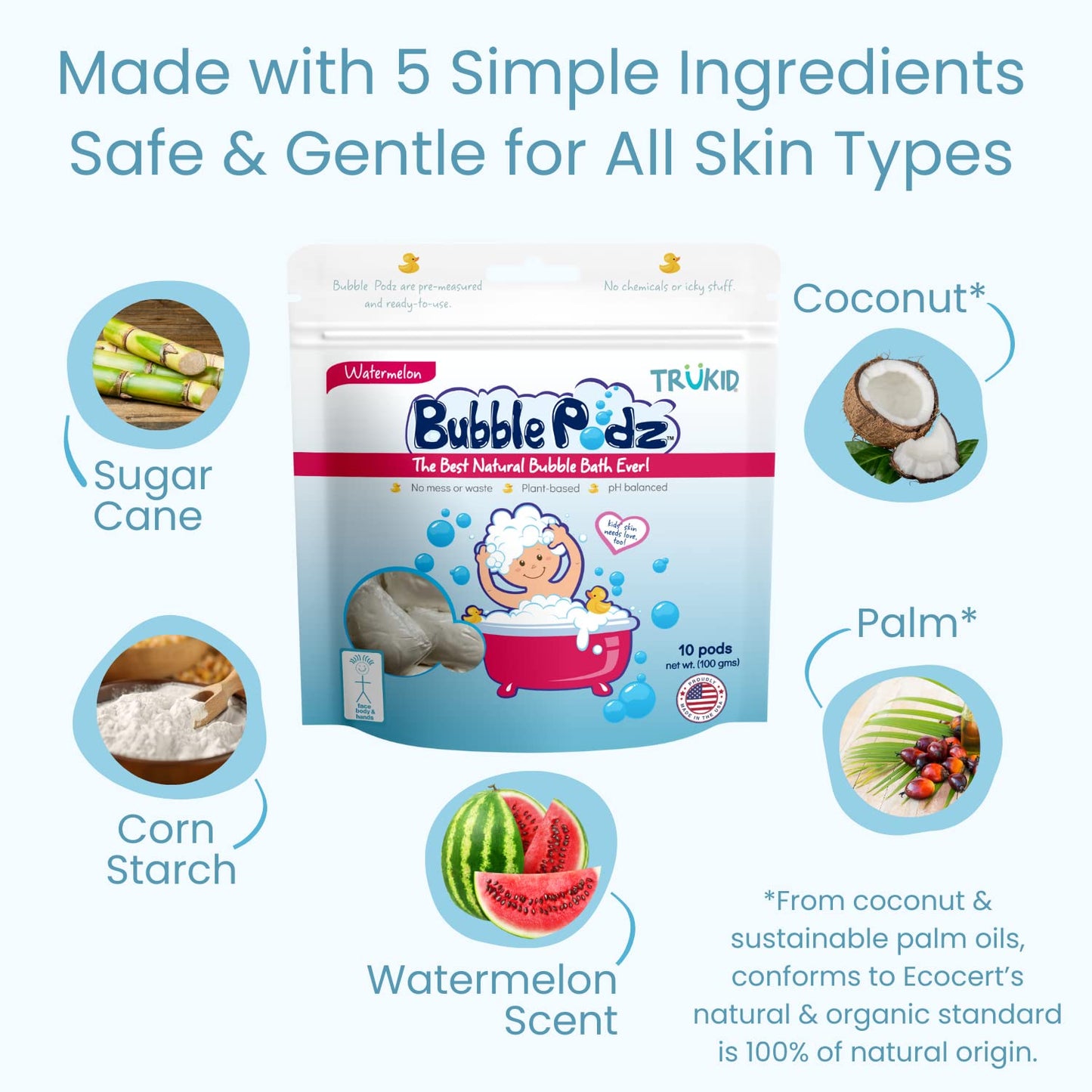 TruKid Bubble Podz Bubble Bath for Kids, Toddlers, & Babies, Tear Free Gentle & Refreshing Bath Bomb for Sensitive Skin with Natural Moisturizers, Non-Toxic, pH Balanced, Watermelon Scent (24 Podz)