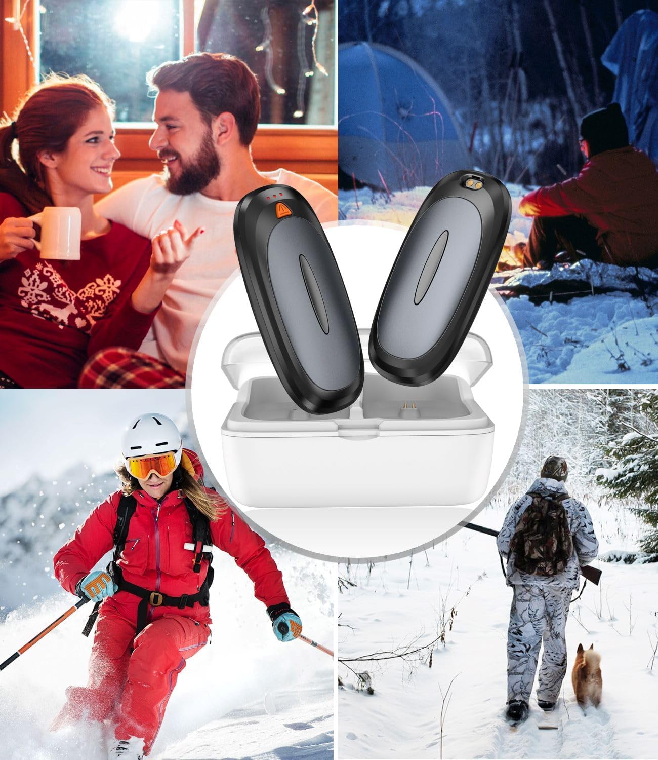 Hand Warmers Rechargeable with 10000mAh Charging Case, 2000mAh Portable Hand Warmers 2 Pack, Reusable Electric Pocket Heater for Hunting, Camping Gear, Outdoors, Gifts