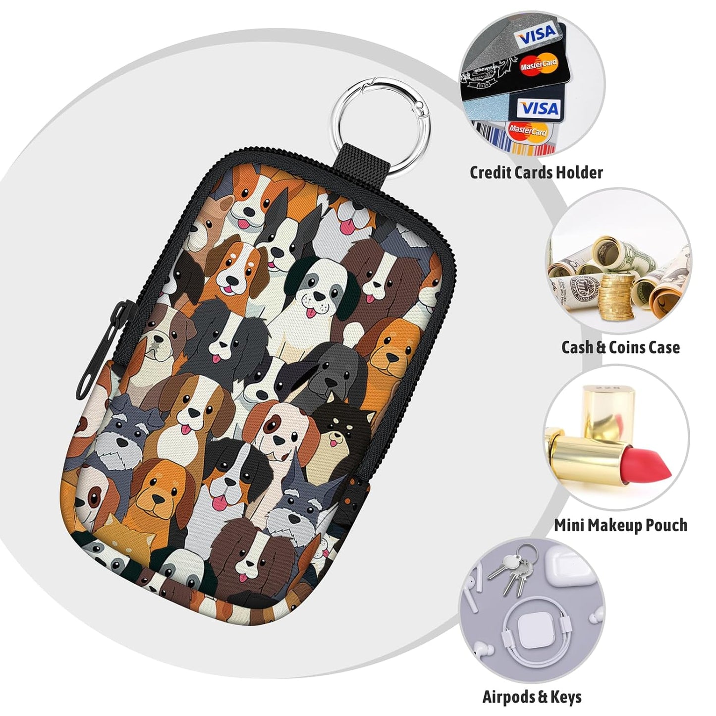 Dogs Hand Sanitizer Spray Case, Cute Hand Sanitizer Holder Zippered Pouch, Fashion Accessory with Snap Hook for Glow Mist and Power Mist 1FL OZ