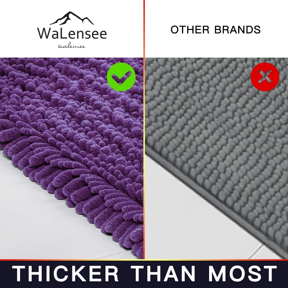 Walensee Large Bathroom Rug Non Slip Bath Mat (24x60 Inch Lavender) Water Absorbent Super Soft Shaggy Chenille Machine Washable Dry Extra Thick Perfect Absorbant Best Plush Carpet for Shower Floor