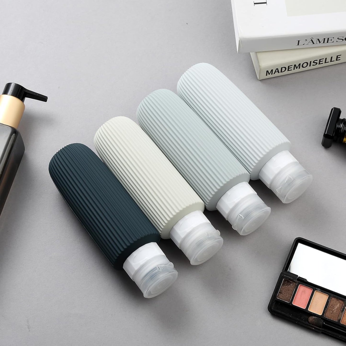 Travel Bottles for Toiletries, Large 6oz Travel Size Containers, BPA Free Leak Proof Tubs Refillable Liquid Accessories with Toiletry Bag for Cometic Shampoo and Lotion Soap (4 Pack)