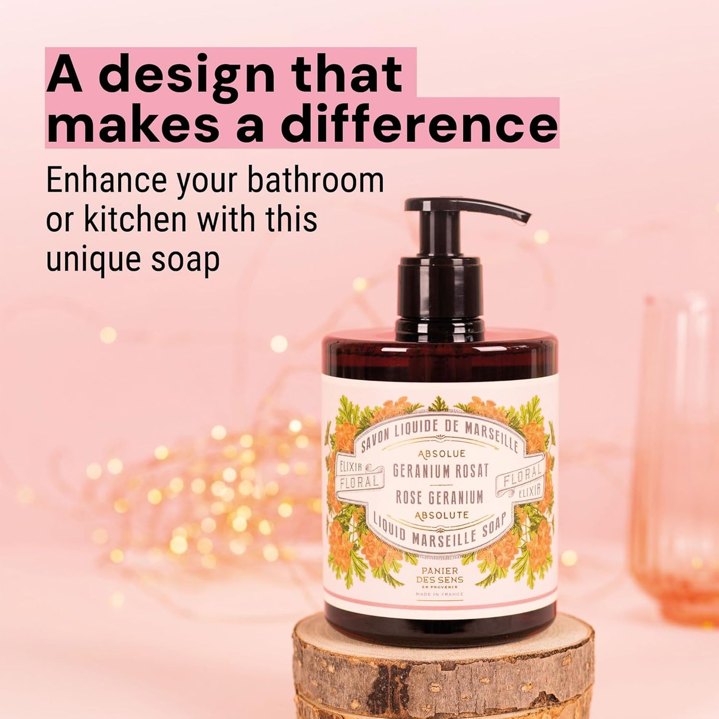 Panier des Sens - Moisturizing Hand Soap - Rose Geranium Fragrance - French Traditional Savon de Marseille Soap - Refillable Kitchen & Bathroom Soap - 16.9 Fl.oz Liquid Hand Wash 96% Natural