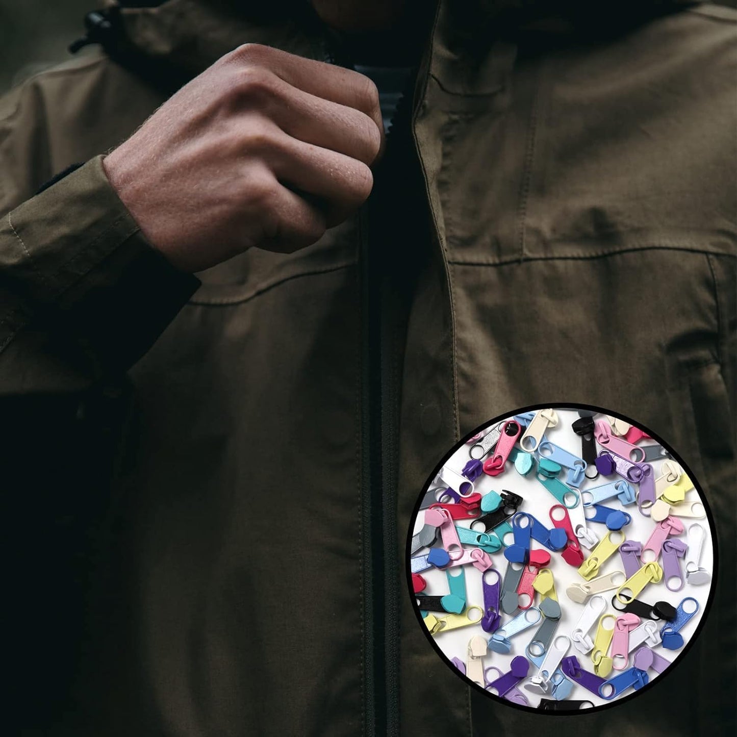 DOITEM 72Pcs Zipper Repair Kit - 5# Zipper Pull Rescue Kit for Clothing, Jackets, Purses, Luggage, Backpacks (12 Colors)