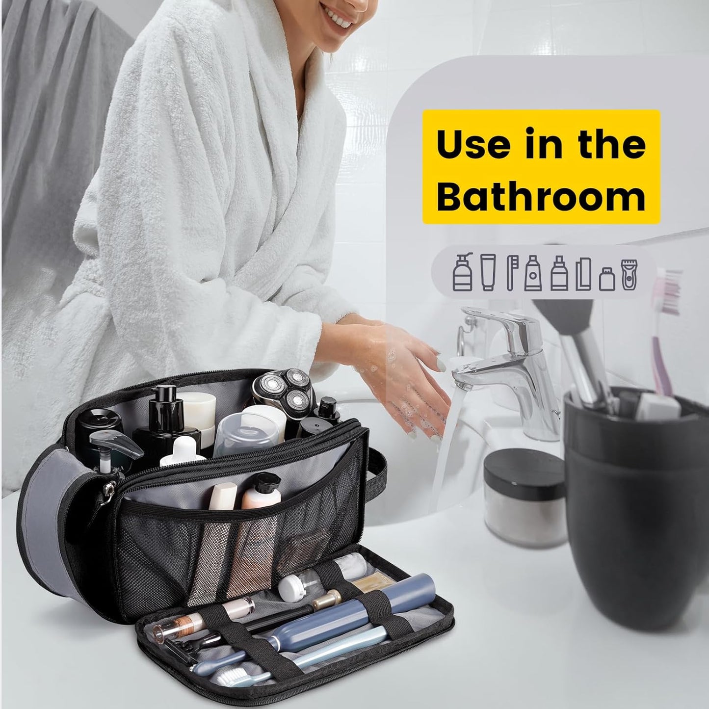 Vorspack Travel Toiletry Bag - Water Resistant Travel Bag for Toiletries, Cosmetics, Accessories, Gifts for Men - Black