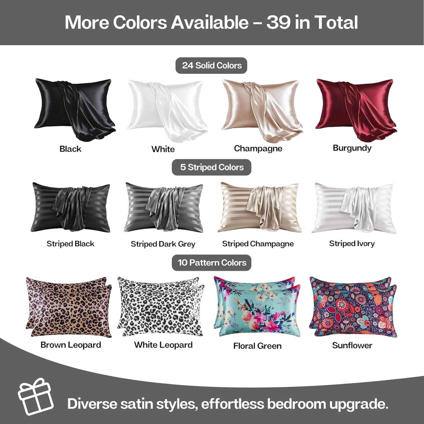 MR&HM Satin Pillowcase for Hair and Skin, Silk Satin Pillowcase 2 Pack, Queen Size Pillow Cases Set of 2, Silky Pillow Cover with Envelope Closure (20x30, Dark Grey)