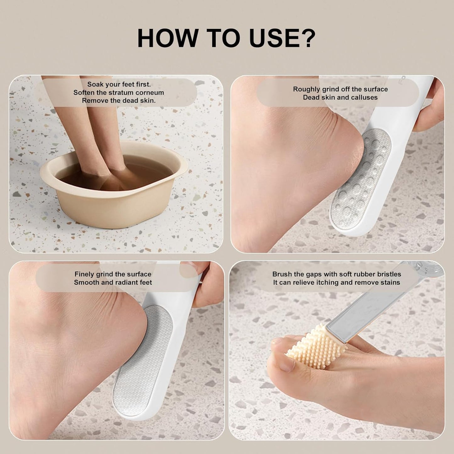 Double-Sided Stainless Steel Foot File, Foot Callus Remover & Foot Scrubber, Professional At-Home Pedicure Tool for Dry & Wet Feet, Hard Skin & Corn Remover, White (Home Salon Use)