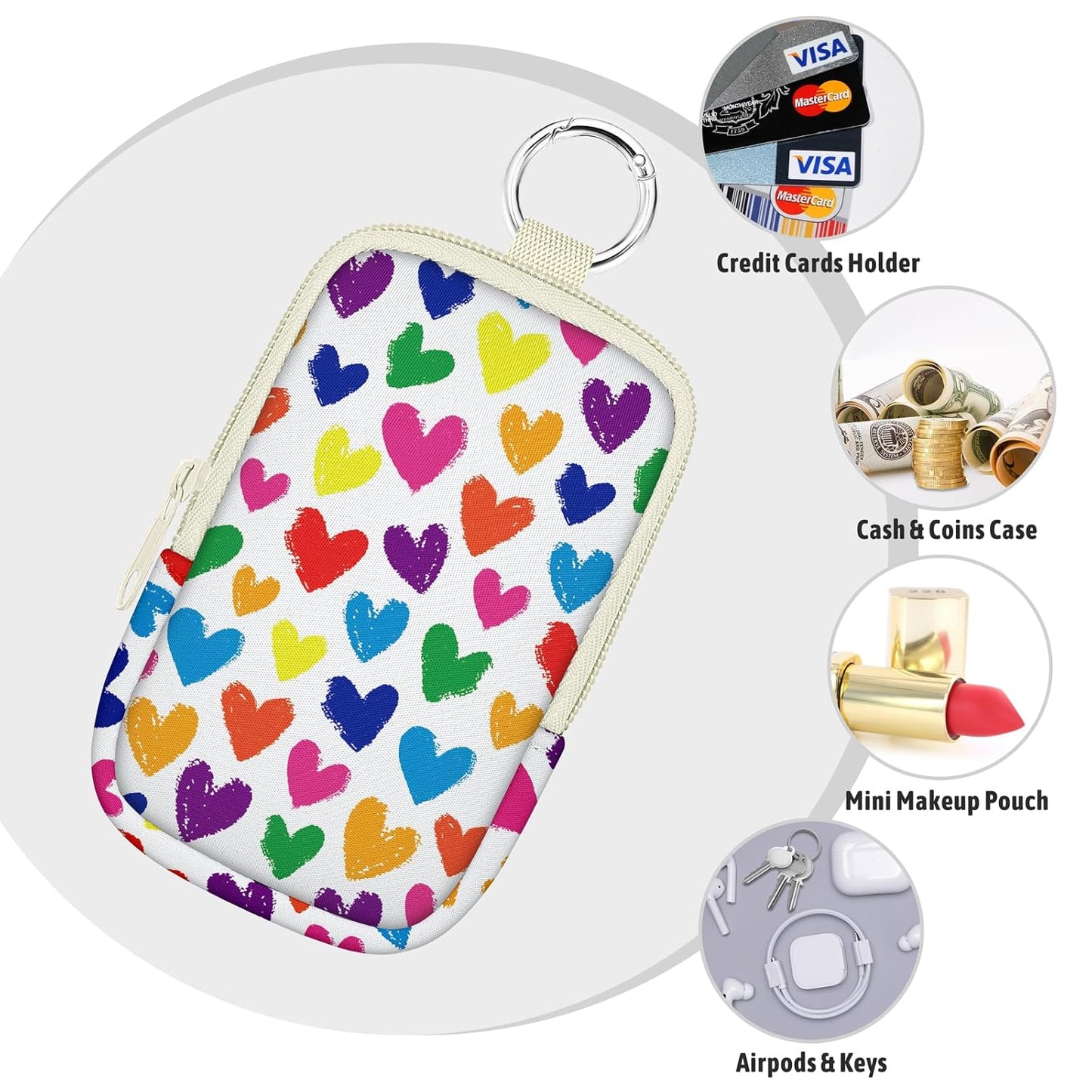 Love Heart Hand Sanitizer Spray Case, Hand Sanitizer Holder Zippered Pouch, Cute Fashion Accessory with Snap Hook for Glow Mist and Power Mist 1FL OZ