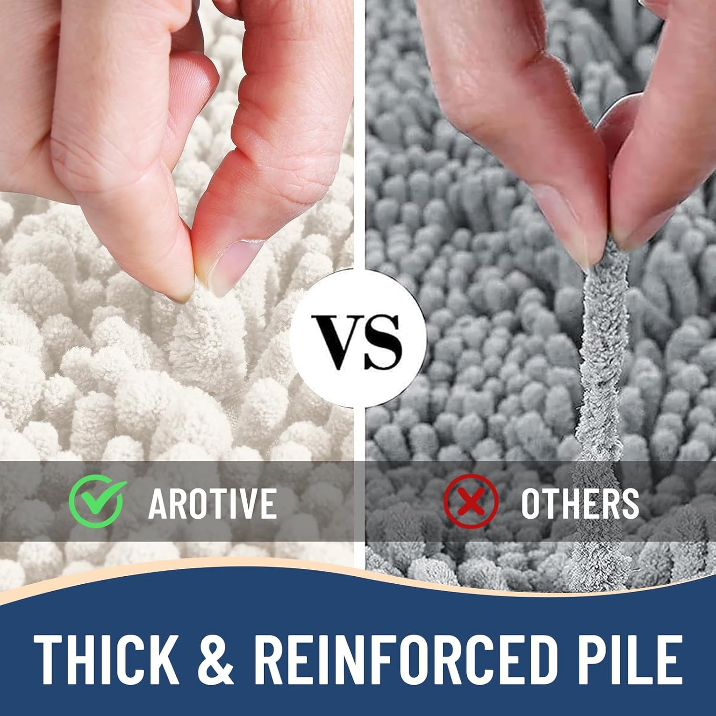 Arotive Luxury Chenille Bathroom Rug Mat, Extra Soft Thick Absorbent Shaggy Bath Rugs, Non-Slip Machine Wash Dry, Plush Bath Mats for Bathroom, Shower and Tub, 36x24, Ivory