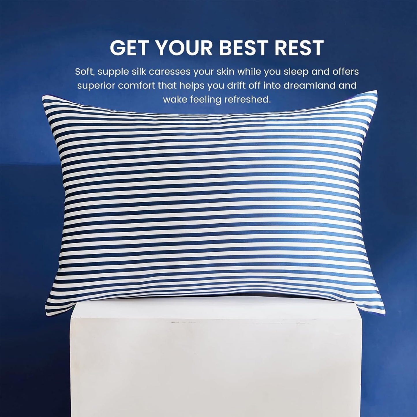 THXSILK Mulberry Silk Pillowcase for Hair and Skin Health, Grade 6A+ Mulberry Silk Pillowcase with Hidden Zipper, Soft and Breathable, 1pc (Standard 20"x26", Blue White Stripes)