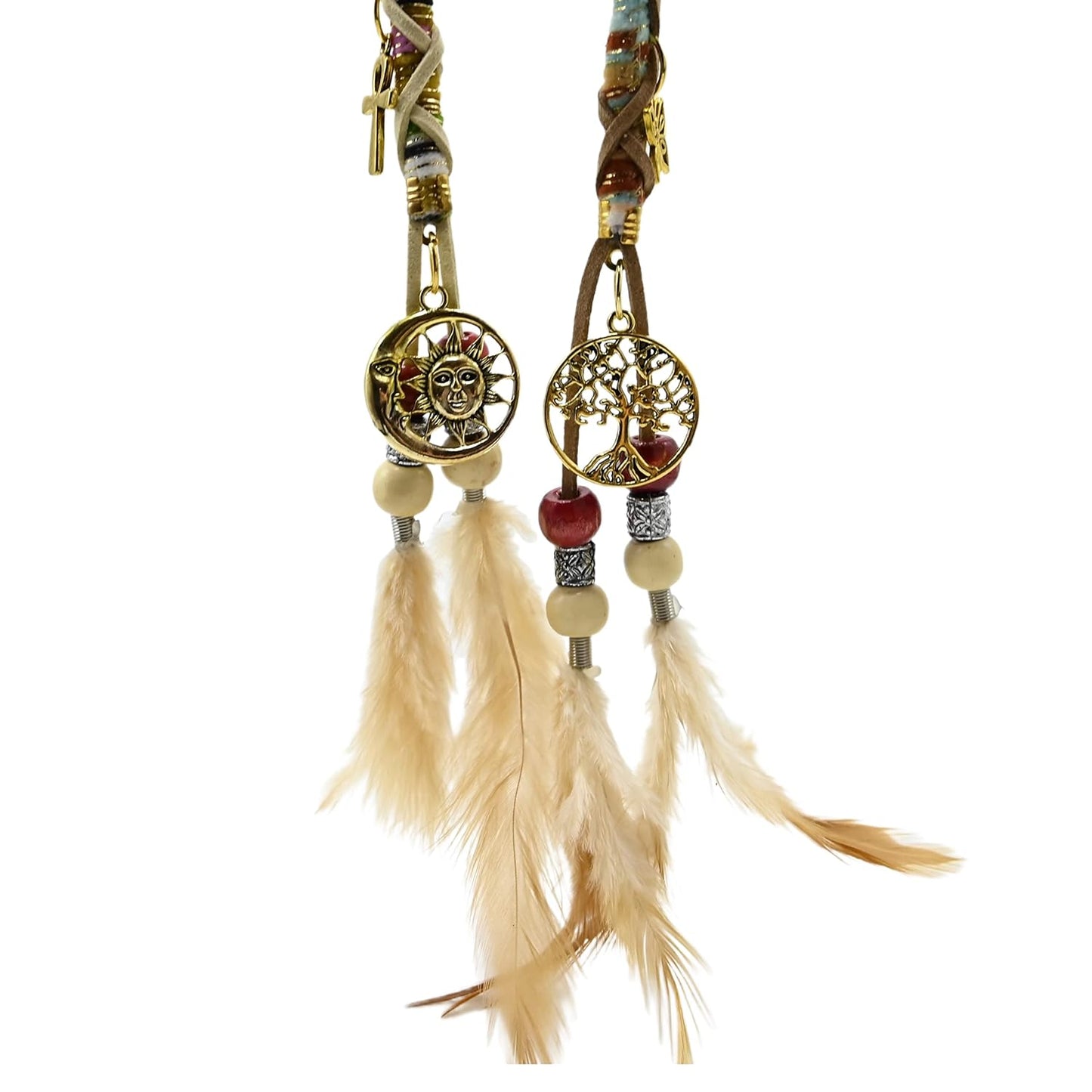 2 PCS Hippie Hair Extension Dreadlocks Hairclip Feather Beads Pendant Dread Wrap Hair Fall Hair Wrap Colorful Accessories for Dreads Braids Curls