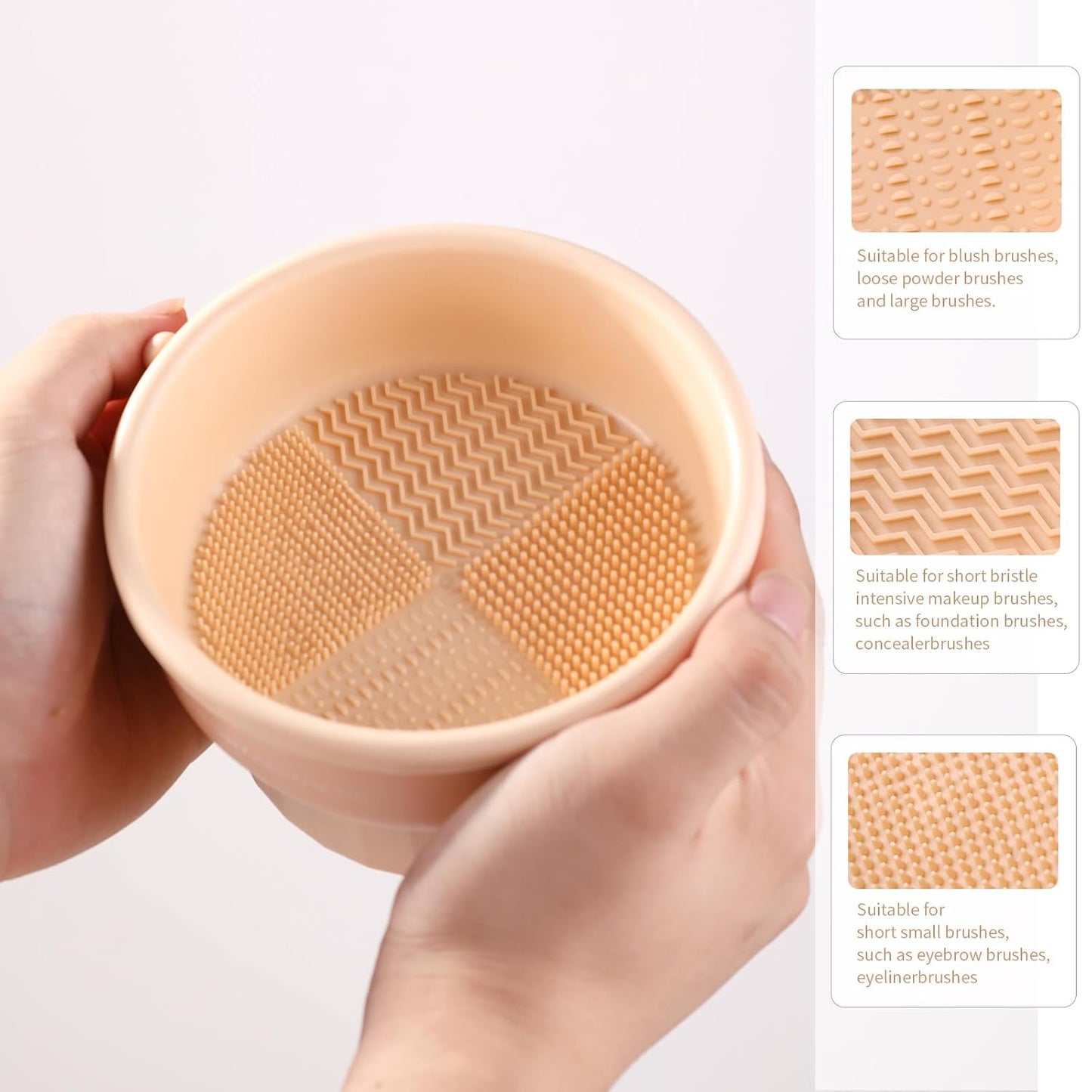 Makeup Brush Cleaning Mat, MSQ 3 In 1 Silicone Makeup Brush Cleaner Bowl with Brush Drying Holder, Makeup Scrubber for Makeup Brushes, Makeup Sponge, Powder Puff (Orange)