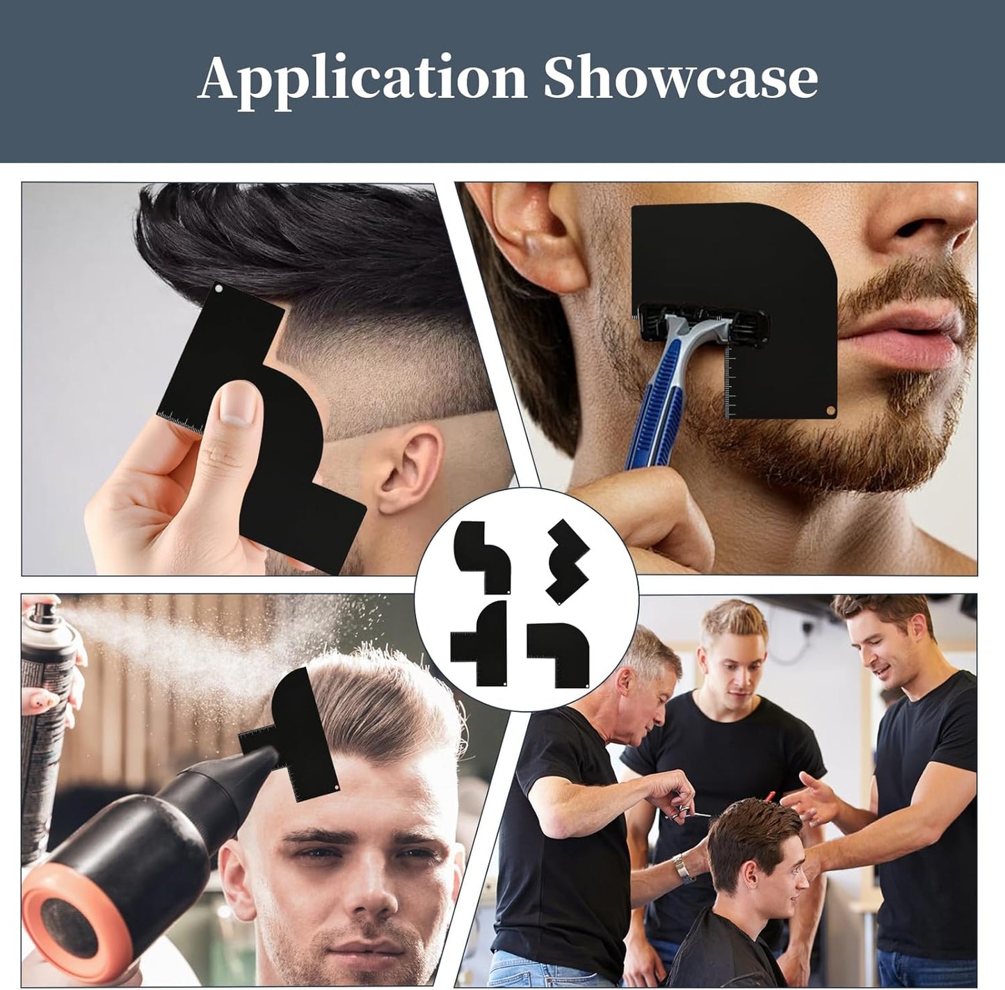 Enhancement Card for Barbers with Measurement Indicators, Reusable Barber Hairline Shaping Tool, Hairline Maker Guide for Barbers, Color Spray Edge Line Up Tool for Men(Black)