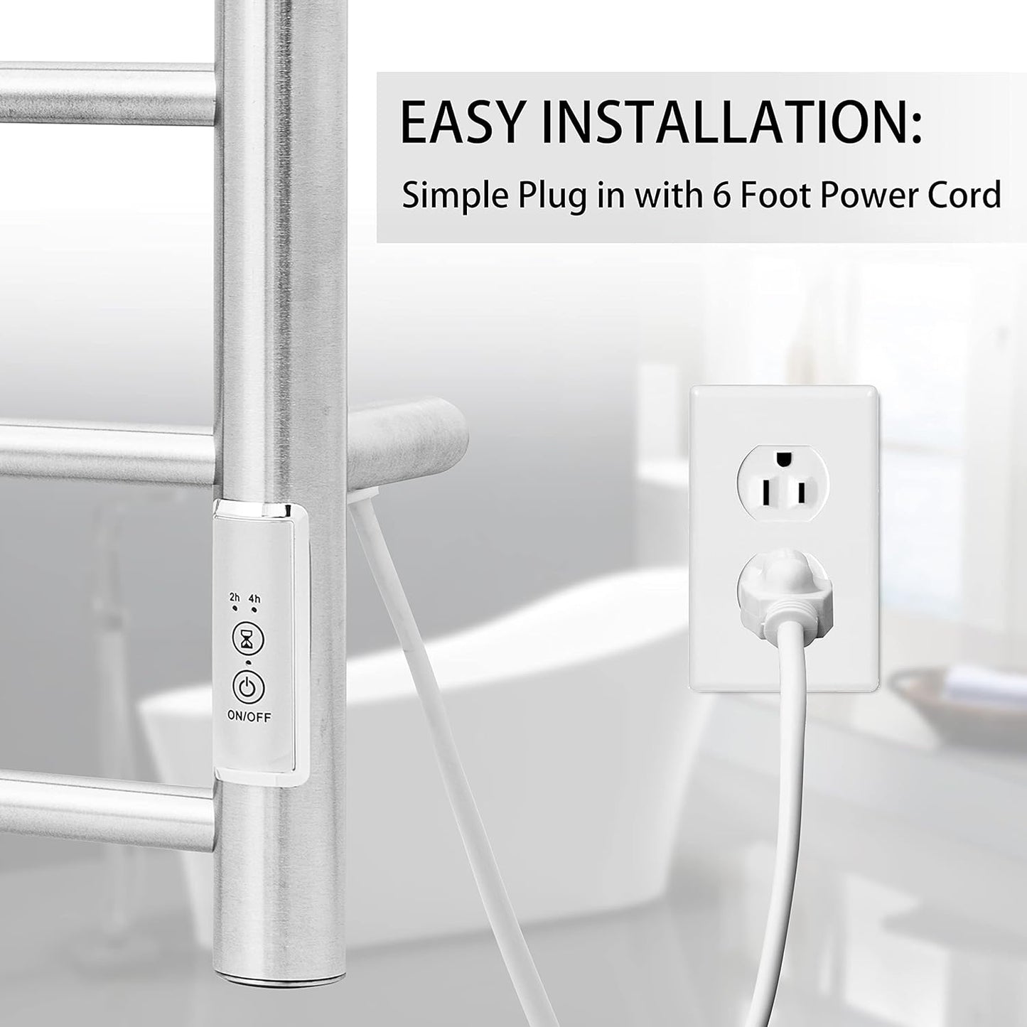 KEG Towel Warmer Wall Mounted with Built-in Timer 4 Bars Electric Stainless Steel Heated Towel Racks for Bathroom, Hot Plug-in Bath Towel Heater Brushed Nickel