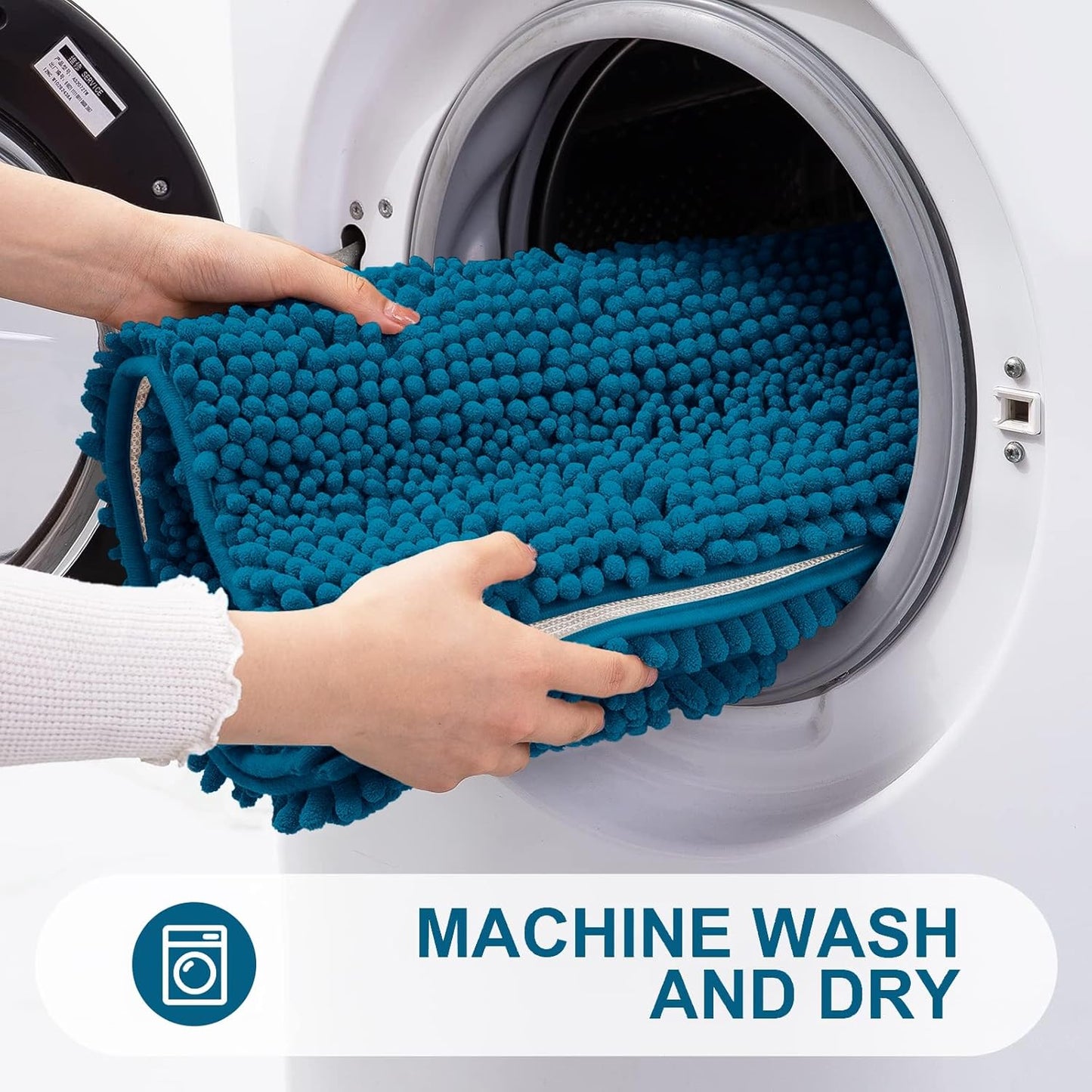 Grandaily Chenille Striped Bathroom Rugs 30x20, Extra Thick and Absorbent Bath Mats, Non-Slip Soft Plush Shaggy Shower Carpet, Machine Wash Dry, Bath Rug for Bathroom, (Medium, Atlantic Blue)