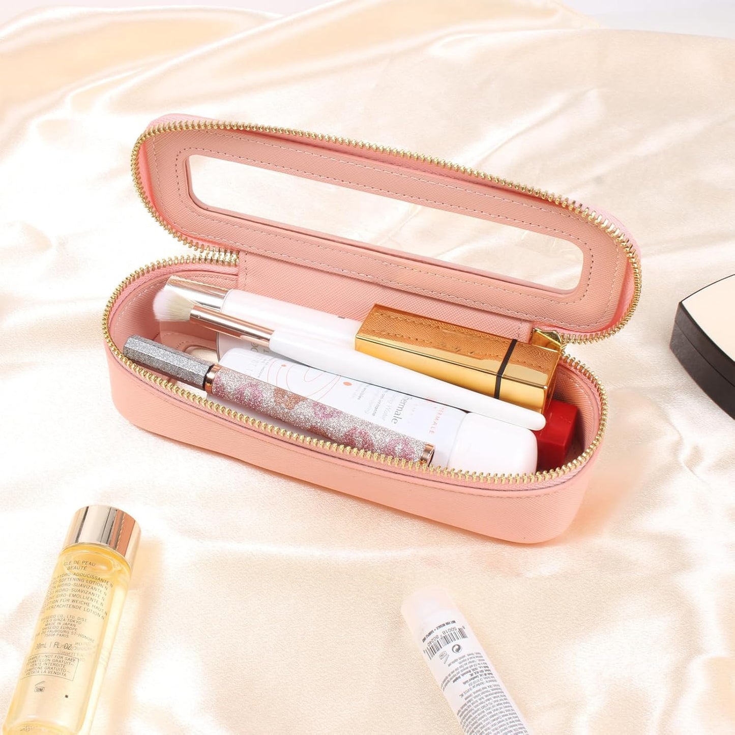 Travel Clear Makeup Bag Set, TSA Approved Cosmetic Bag Case with Zipper Portable Makeup Pouch Toiletry Bag Women Traveling Cosmetic Organizer Storage Bag Car Organizer Car Essentials for Women