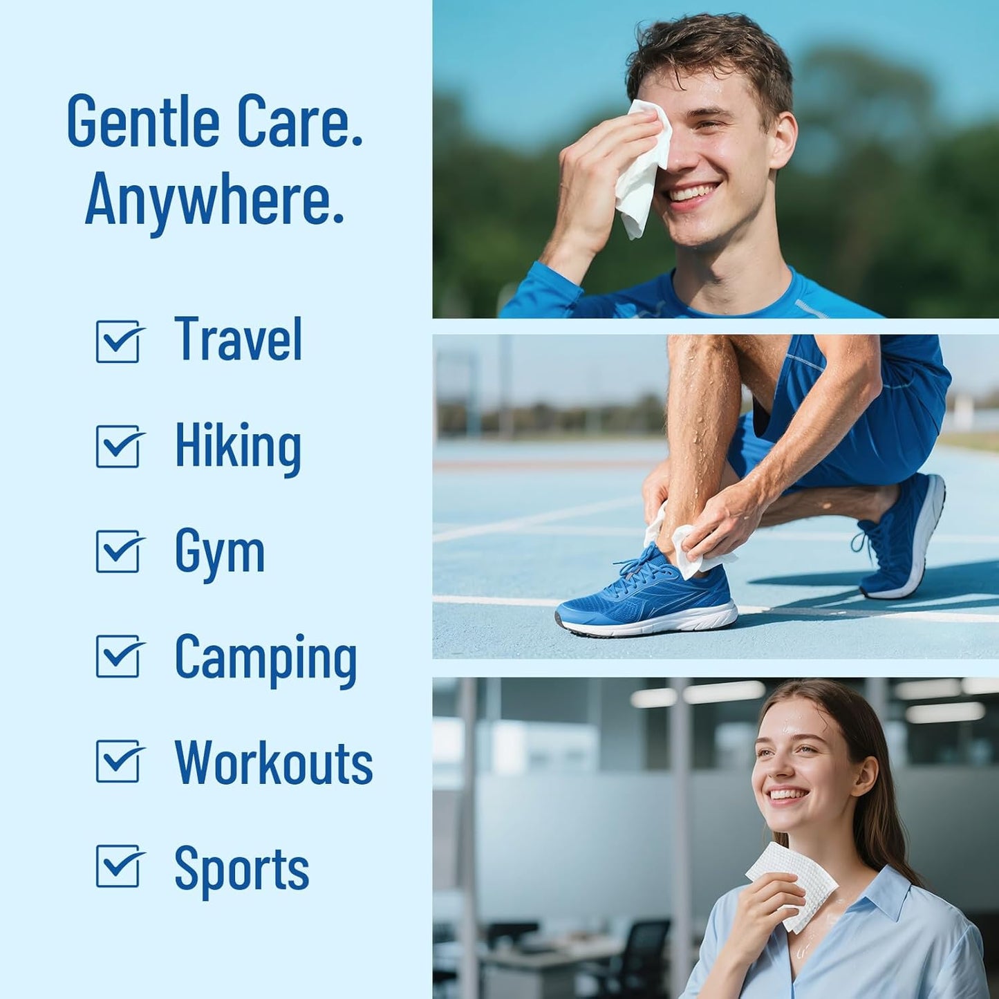 Bamboo Body & Face Wipes for Adults Bathing No Rinse, Shower Wipes 60 Count, 12"x8" Extra Thick, Verbena Scent, Biodegradable Disposable Washcloths for Travel, Elderly, Car, Gym, Camping