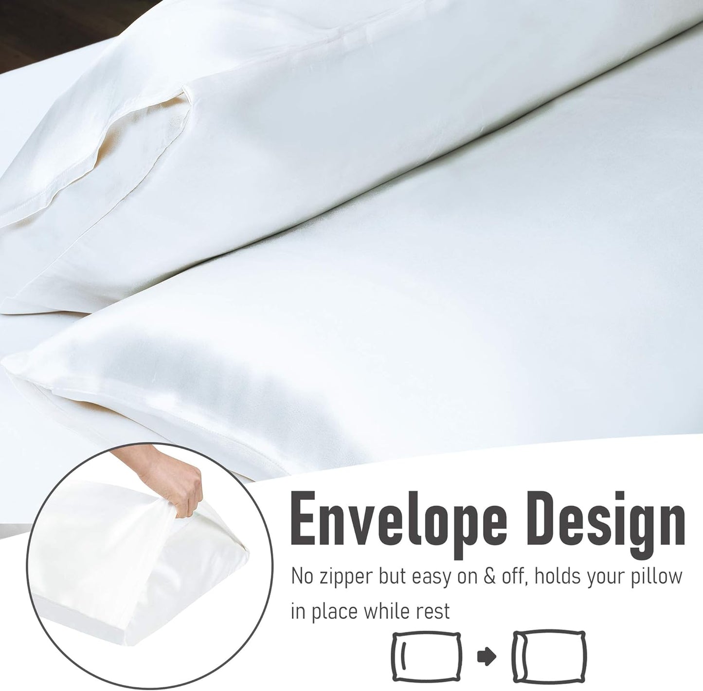 Tyfitb Satin Pillowcase Set for Hair & Skin Care – Cooling, Hypoallergenic, Anti-Frizz, Wrinkle-Free – Soft, Luxurious Pillowcases with Envelope Closure – 2-Pack, Standard Size 20x26, Gift-Ready