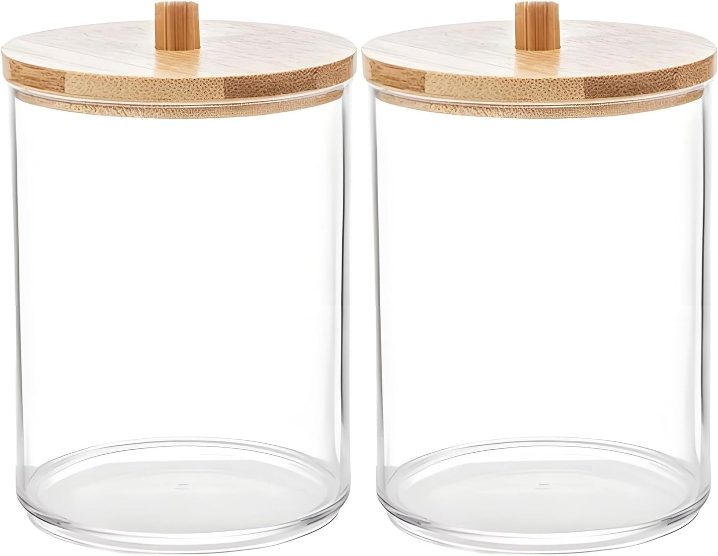 AXX Qtip Dispenser Apothecary Jars Bathroom - Qtip Holder Storage Canister Clear Plastic Jar for Cotton Swab,Q-Tips,Cotton Rounds (C#Bamboo2 3Pcs)
