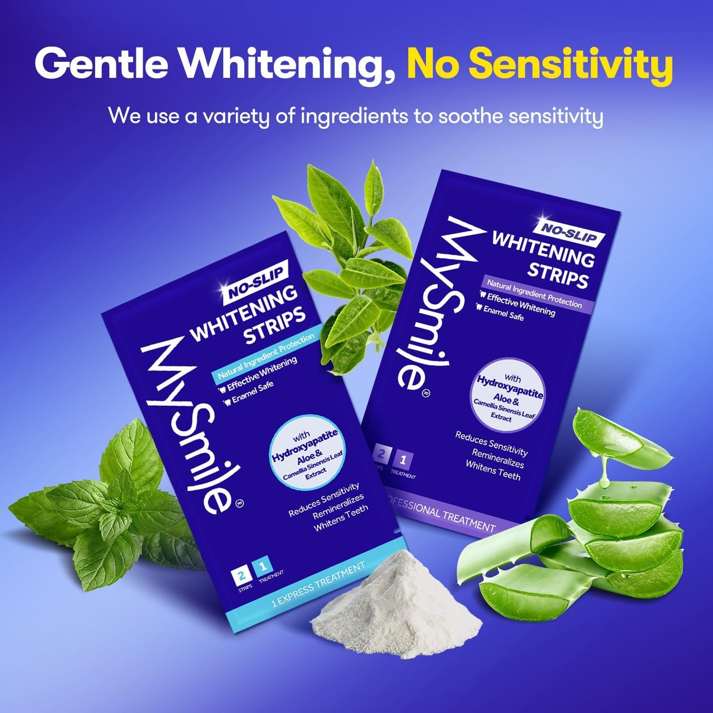 MySmile Teeth Whitening Strips 7 Treatments Kit, Hydroxyapatite-Infuse White Strips, Non-Sensitive Teeth Whitening with Soothing Natural Ingredients, Enamel-Safe, Residue-Free, Non-Slip(14 Count)