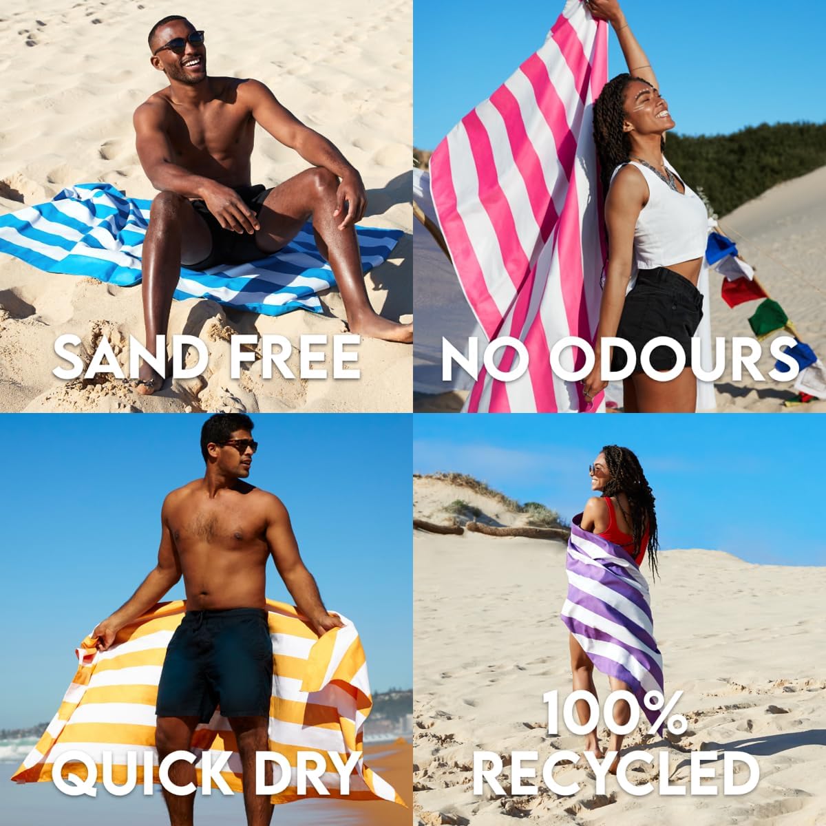 Dock & Bay Beach Towel - Quick Dry, Sand Free - Compact, Lightweight - 100% Recycled - Includes Bag - Cabana - Set G (4), Extra Large (200x90cm, 78x35)