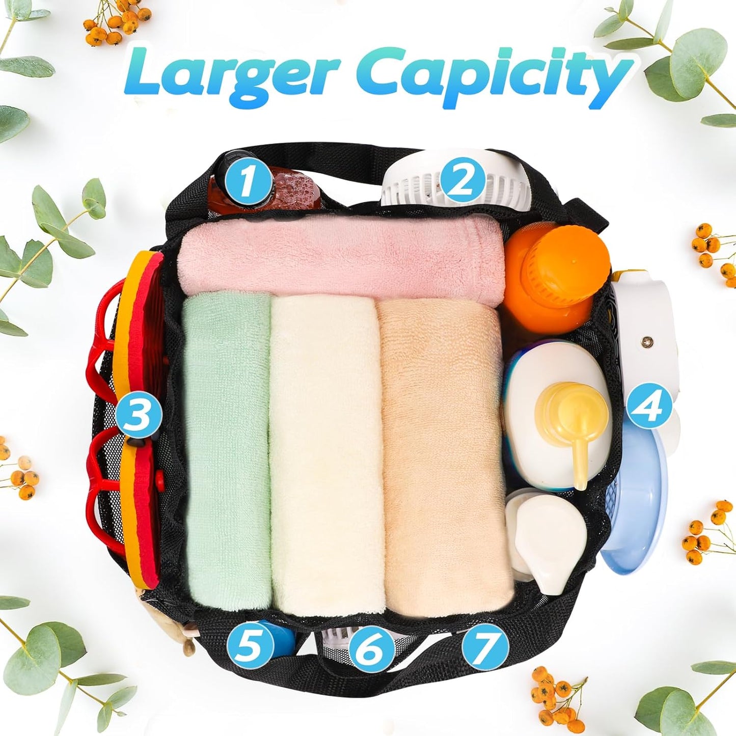 Mesh Shower Caddy Portable with Drawstring, Dorm Room Essentials for College Students boy & girl, Larger Shower Bag for Camping,Swimming,Gym,Travel,Bathroom - Black