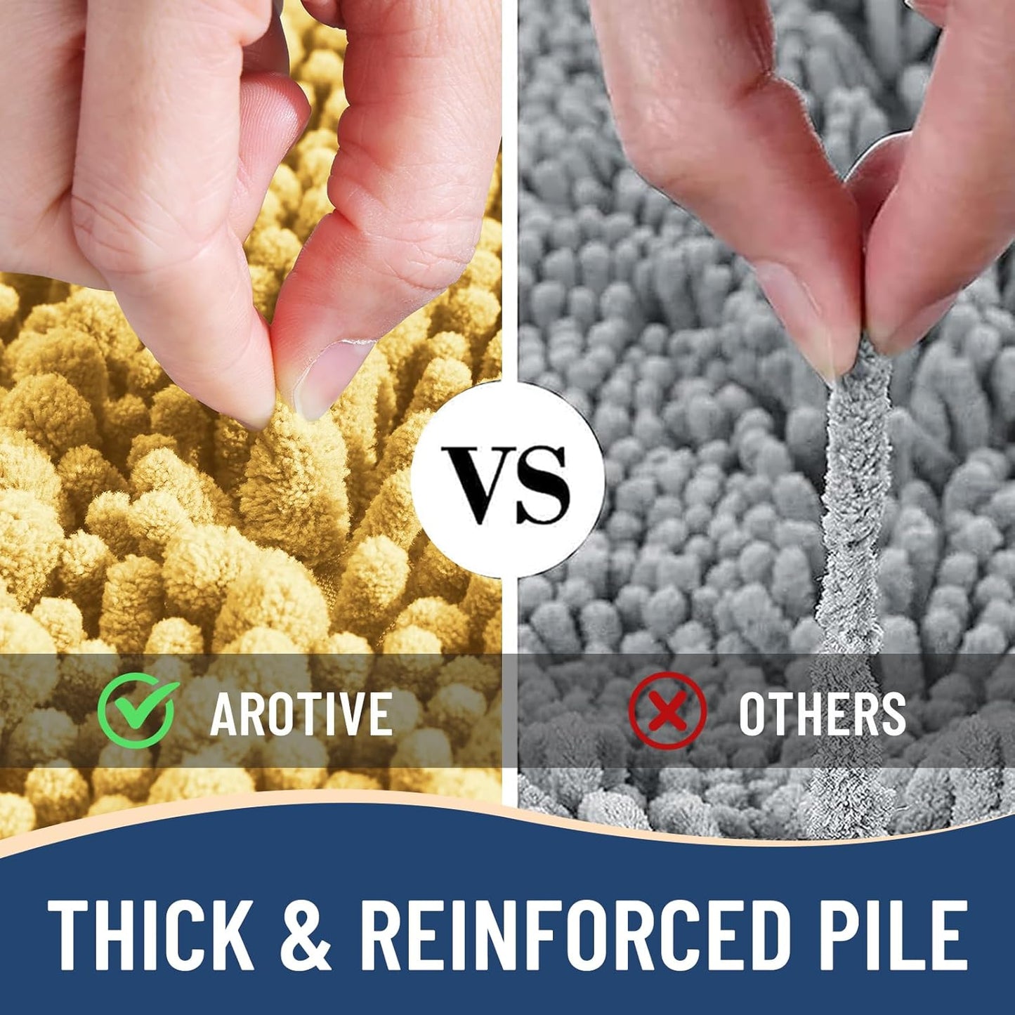 Arotive Luxury Chenille Bathroom Rug Mat, Extra Soft Thick Absorbent Shaggy Bath Rugs, Non-Slip Machine Wash Dry, Plush Bath Mats for Bathroom, Shower and Tub, 54x24, Yellow