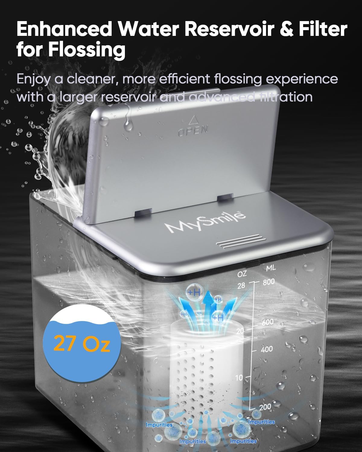 MySmile LP233 Pro UVC Sterilizable Countertop Water flossers for Teeth 800ML Digital Display Electric Oral Irrigator with a Water Filter 3 Modes and 6 Jet Tips (Lightning Silver)