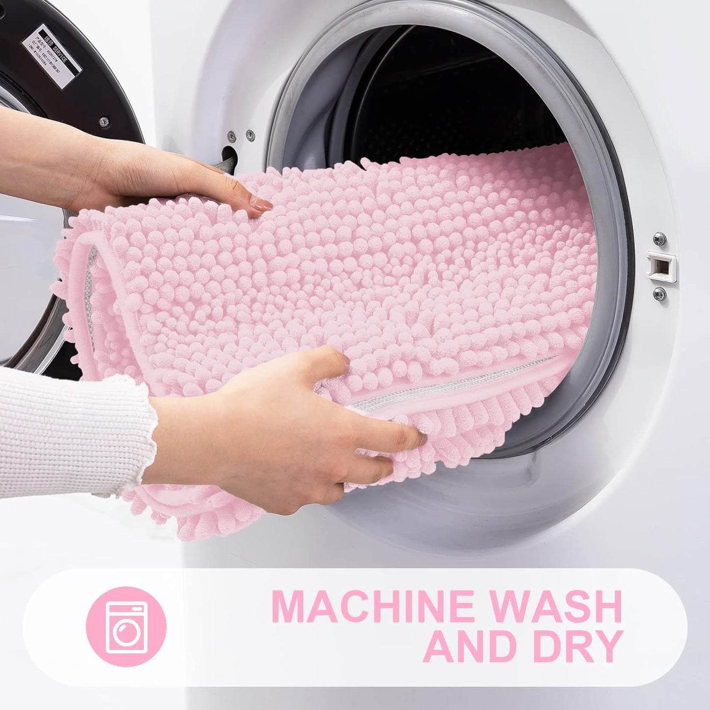 Grandaily Chenille Striped Bathroom Rugs 24x16, Extra Thick and Absorbent Bath Mats, Non-Slip Soft Plush Shaggy Shower Carpet, Machine Wash Dry, Bath Rug for Bathroom, (Small, Pink)