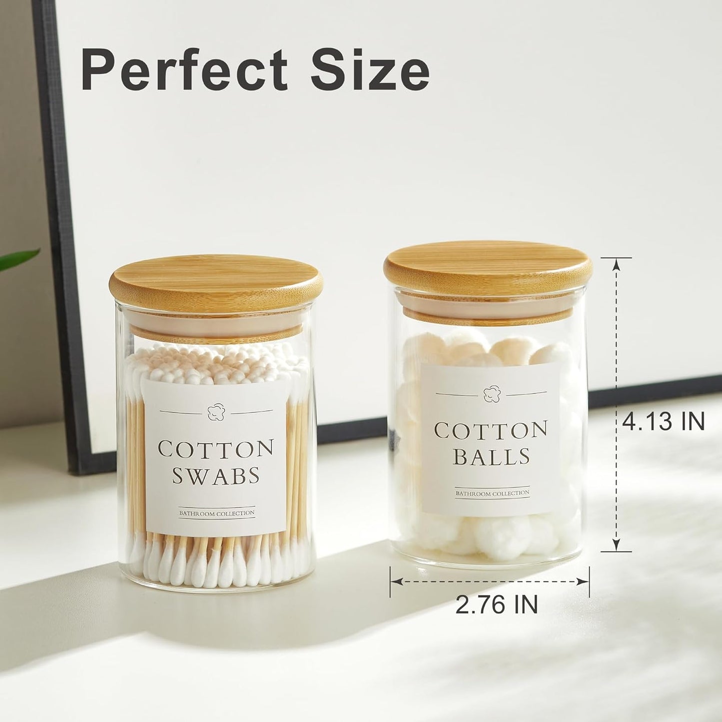 2 Pack Qtip Holder Dispenser - Glass Apothecary Jars with Lids, Cotton Ball Pad Swab Round Holder, Bamboo Bathroom Accessories, Bathroom Organizers Containers Jars Canisters with Lids