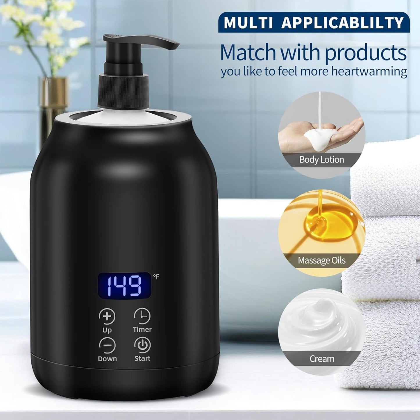 Massage Oil Warmer with Gua Sha Roller Set, Yofuly Professional Oil Warmer for Massage with Two Dispenser Bottles, Portable Electric Temperature Control Lotion Digital Heater for Spa, Black