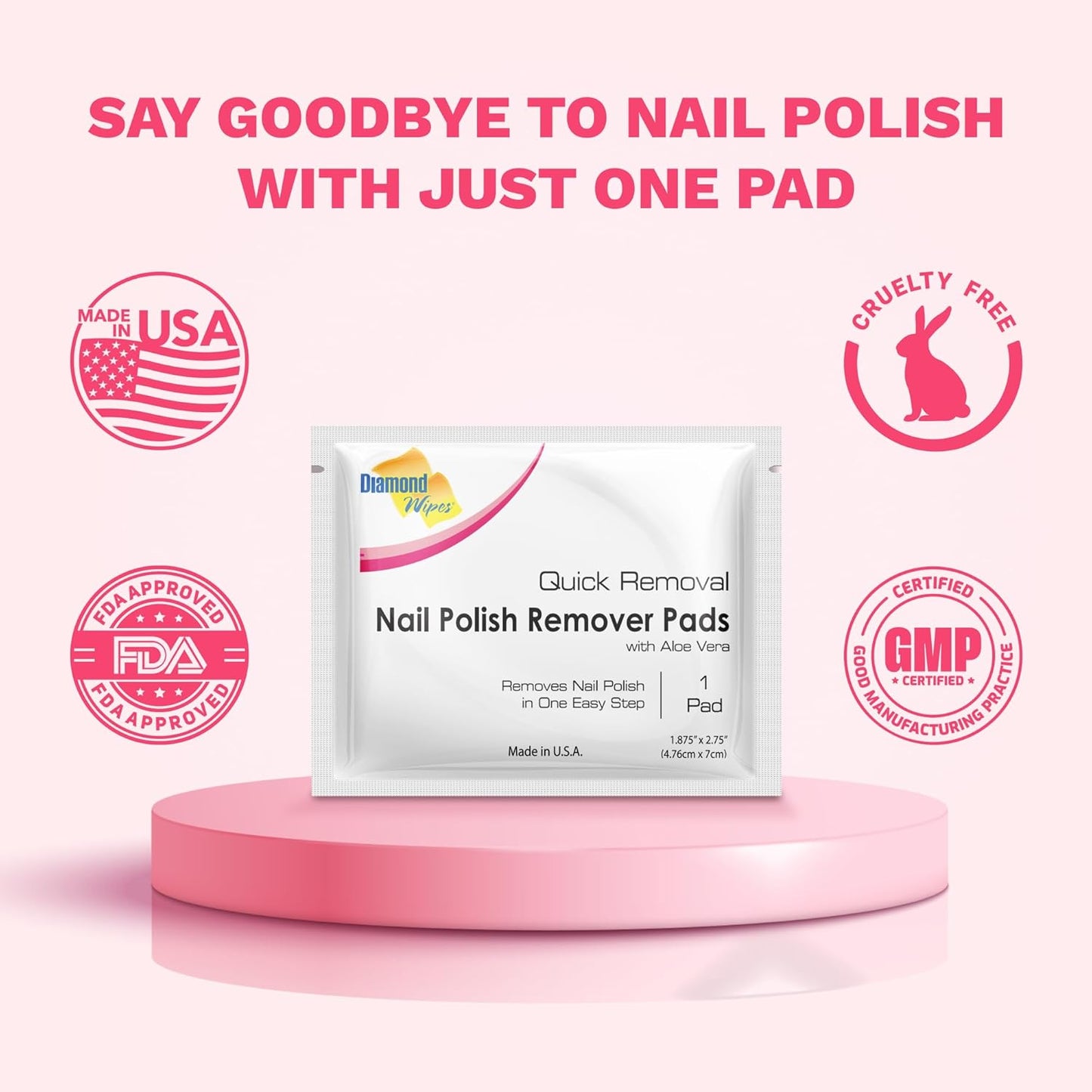 Diamond Wipes Nail Polish Remover Wipes with Aloe Vera, Acetone Nail Polish Remover Pads, Case of 500 Individually Wrapped Nail Polish Wipes