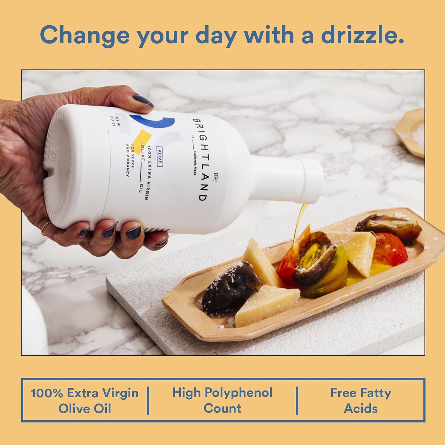 Brightland California Olive Oil Extra Virgin, The Duo – First Cold-Pressed Olive Oil Made with Early-Harvest Olives – Polyphenol Rich & Artfully Crafted - 12.7fl oz Bottles (Pack of 2)