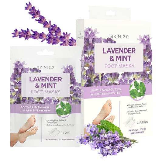 Lavender & Mint Foot Masks - Relieves Swollen Feet, Removes Odor, Relaxing & Hydrating - Dermatologist Tested Korean Skincare - Clean Beauty, Cruelty-Free, All Skin Types - 3 Pairs