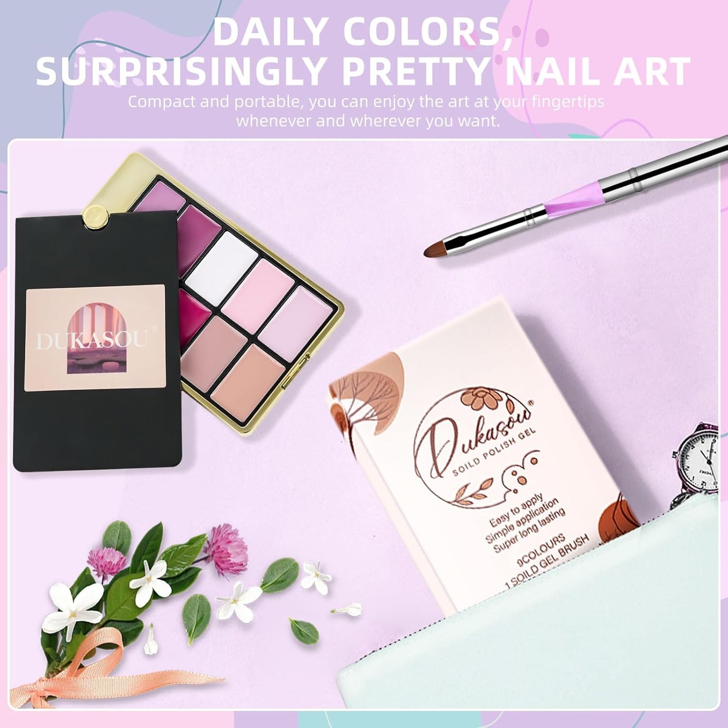 Solid Gel Nail Polish Set, 9 Colors Pink Purple Solid Cream Gel Polish Palette with Brush, Solid Ombre Nail Polish for Women DIY Manicure Art