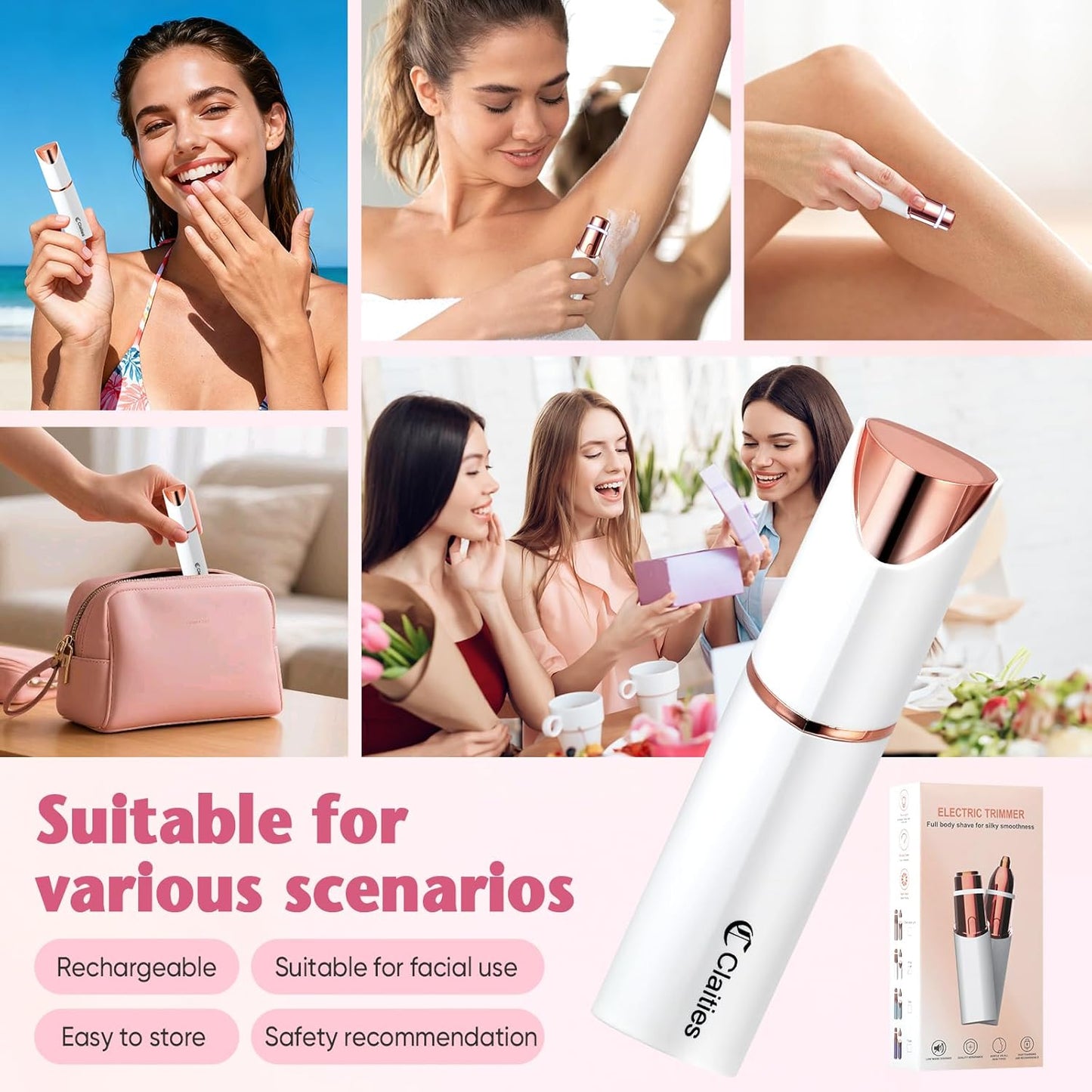 Facial Hair Remover for Women- 2-in-1 as Seen on TV Painless Face Shaver -Mini Hair Remover, Electric Razor Shaver Portable Bikini Epilator for Lips, Chin, Armpit, Peach Fuzz,Neck, Cheek