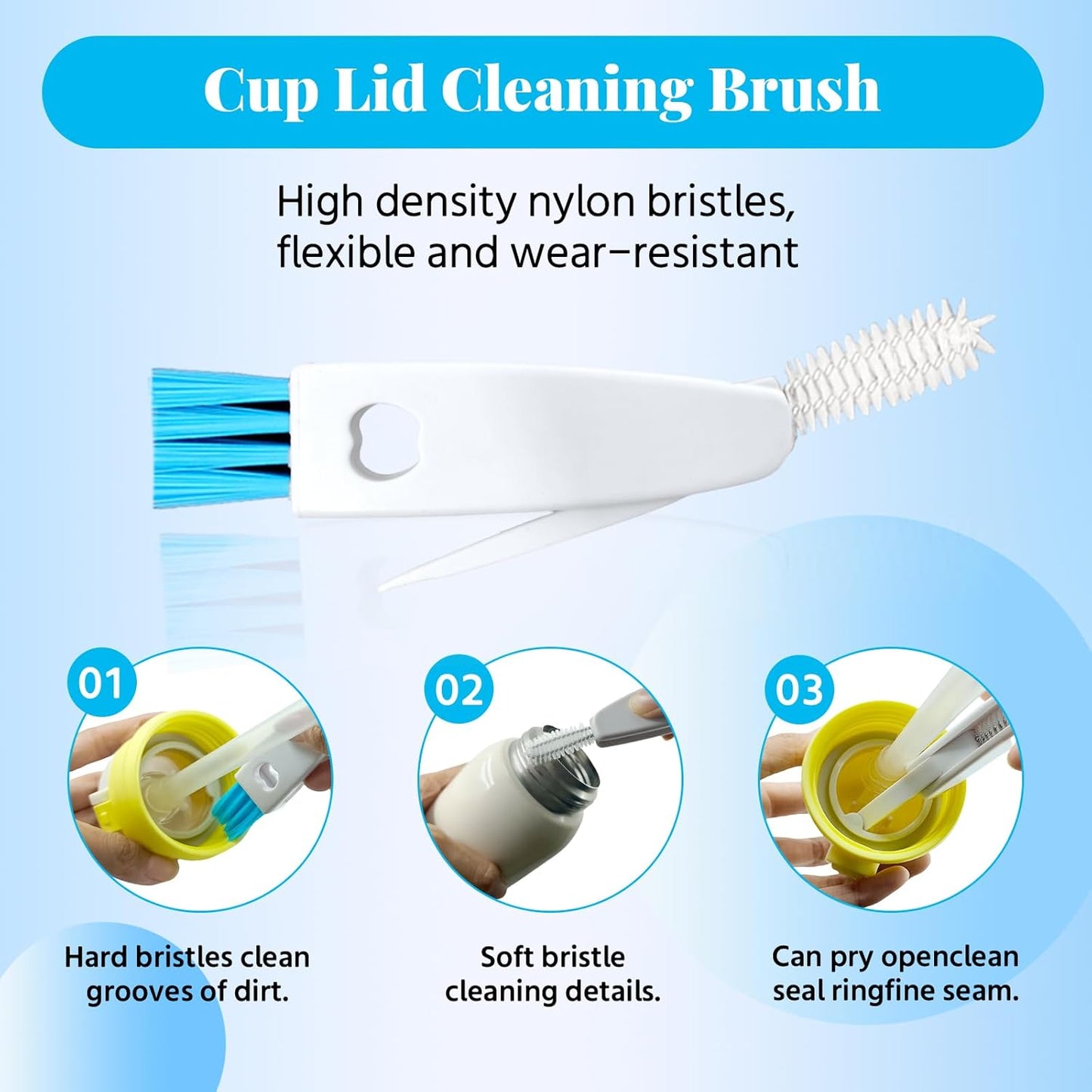 4-in-1 Bottle Brush, 15 in Water Bottle Brush & Straw Cleaner Brush,Lid Brushe,Bottle Cleaning Brush for Water Bottle, Flask,Wine Decanters,Straws-Blue