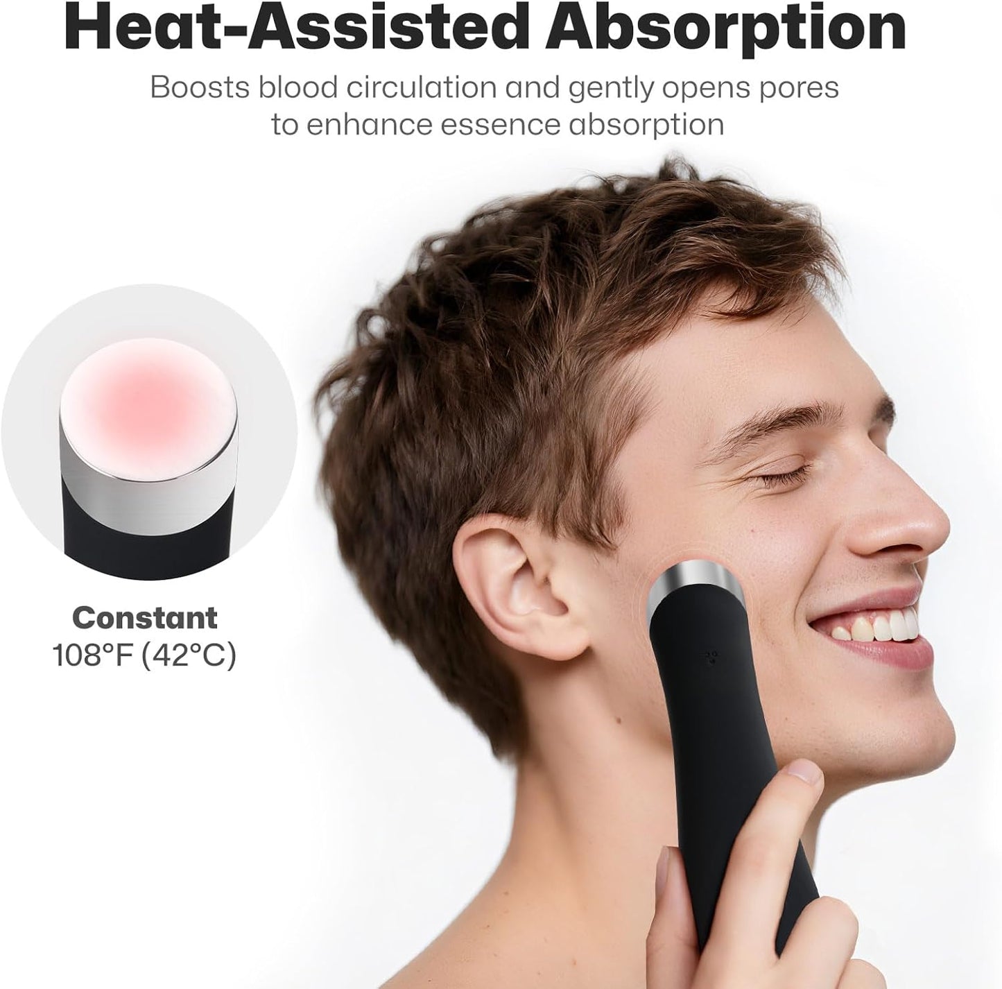 PRITECH Facial Cleansing Brush, Rechargeable Silicone Face Scrubber with Heat Massage End, Vibrating Exfoliator Scrubber for Deep Cleaning, Waterproof Face Brush for Women and Men (Black)