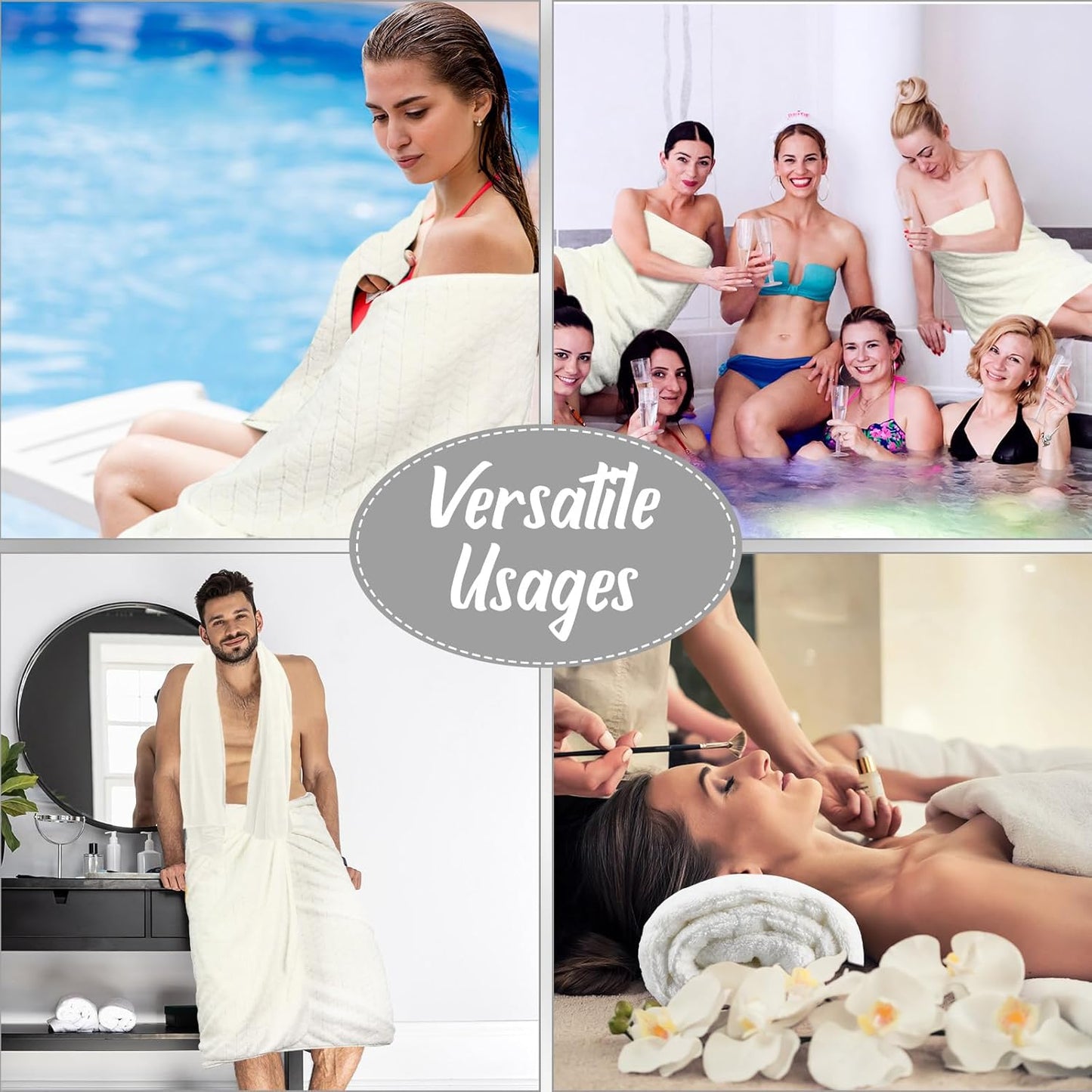 16 Pack Microfiber Bath Towels Bulk 27'' x 60'' Oversized Size Bath Towel Highly Absorbent Extra Large Soft Drying for Shower Beach Salon Winter Sport Spa Gym (Wheat,White)