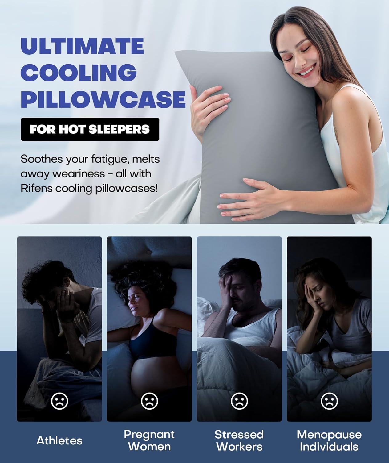 Ice Cooling Pillowcase for Hot Sleepers, Instantly Cool, Stay Cold All Night, Softer Than Silk Pillow Cases, Pillow Covers with Invisible Zipper, Gift for Men & Women - Queen Size, Light Gray (1 Pack)