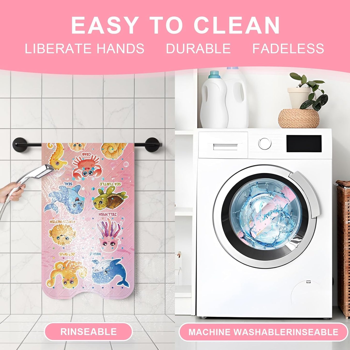 XIYUNTE Baby Bath Mat for Tub Non Slip Kids Bath Mat - 40"x16" Extra Long Bathtub Mat Non Slip Kids, Eco-Friendly Toddler Bath Mats with Suction Cups for Secure Grip, Easy to Clean & Easy Drying