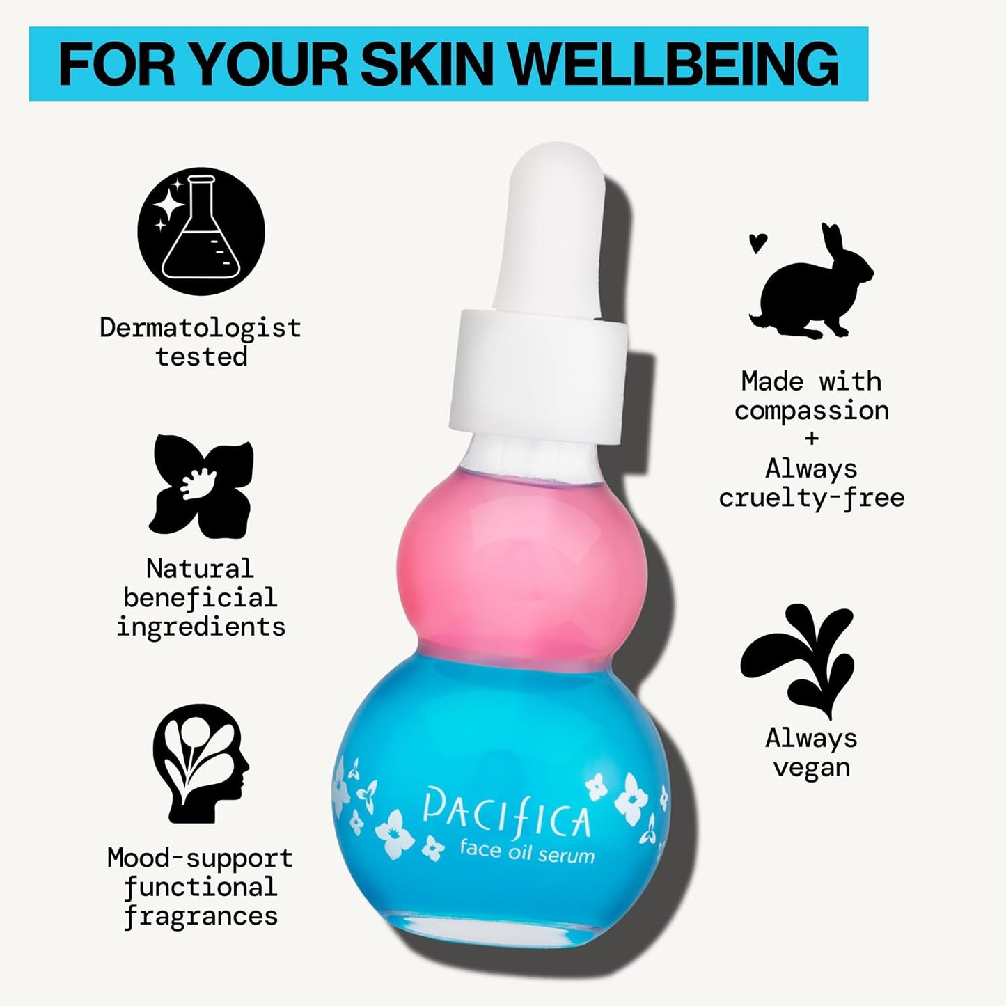 Pacifica Face Oil Serum - Flower Fix Bi-Phase Hydrating Skin Barrier - w/Hyaluronic Acid & Natural Botanical Ingredients - for Dry Sensitive Skin Vegan & Cruelty-Free Dermatologist Approved