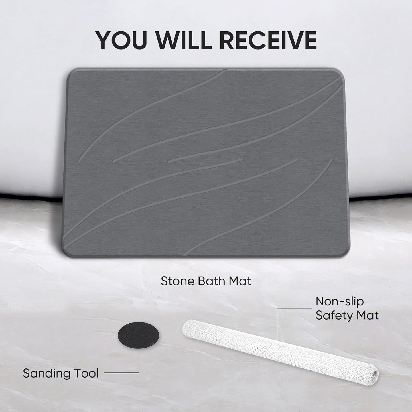 Stone Bath Mat Diatomaceous Earth Shower Mat Non-Slip Super Absorbent Bathroom Floor Mat Quick Drying Natural Easy to Clean(24 * 16 Grey)