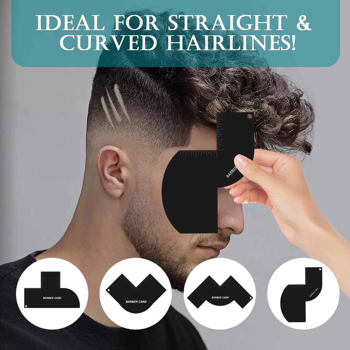 Enhancement Card for Barbers with Measurement Indicators, Reusable Hairline Shaping Tool, Beard Line Up Template, Color Spray Edge Line Up Tool, Easy to Clean Hairline Maker Guide for Barbers