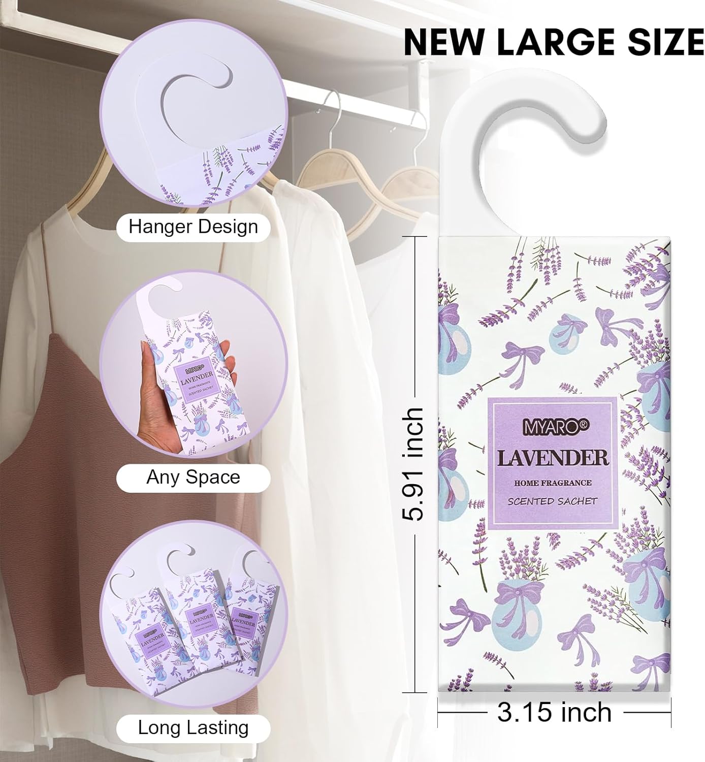 MYARO 12 Packs Lavender Large Scented Sachets for Drawer and Closet, Long-Lasting Hanging Sachet Bags Closet Deodorizer Scented Air Fresheners for Home for Lover