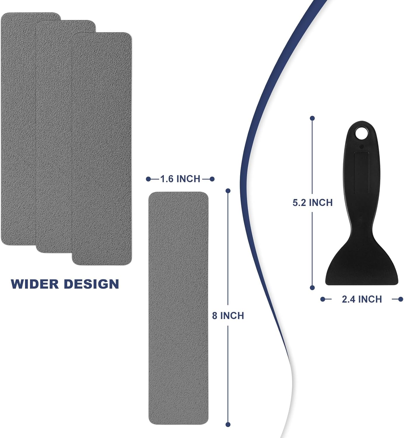 28 PCS Shower Floor Non Slip Stickers with Strong Adhesive, Invisible & Durable Anti Slip Shower Stickers with Scraper for Bath Tub, Pools and Stairs(Grey,Wide Rectangle)