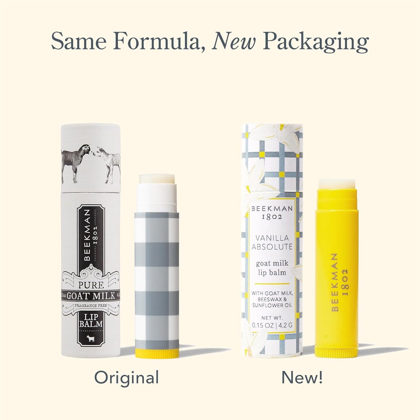 Beekman 1802 Lip Balm, Vanilla Absolute - 0.15 oz - With Goat Milk, Vitamin E & Beeswax for Dry, Cracked Lips - Good for Sensitive Skin - Cruelty Free - Packaging May Vary