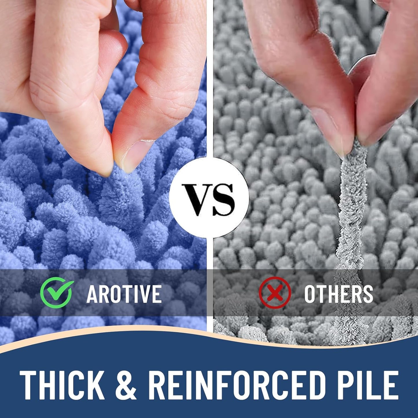 Arotive Luxury Chenille Bathroom Rug Mat, Extra Soft Thick Absorbent Shaggy Bath Rugs, Non-Slip Machine Wash Dry, Plush Bath Mats for Bathroom, Shower and Tub, 47x24, Cornflower Blue