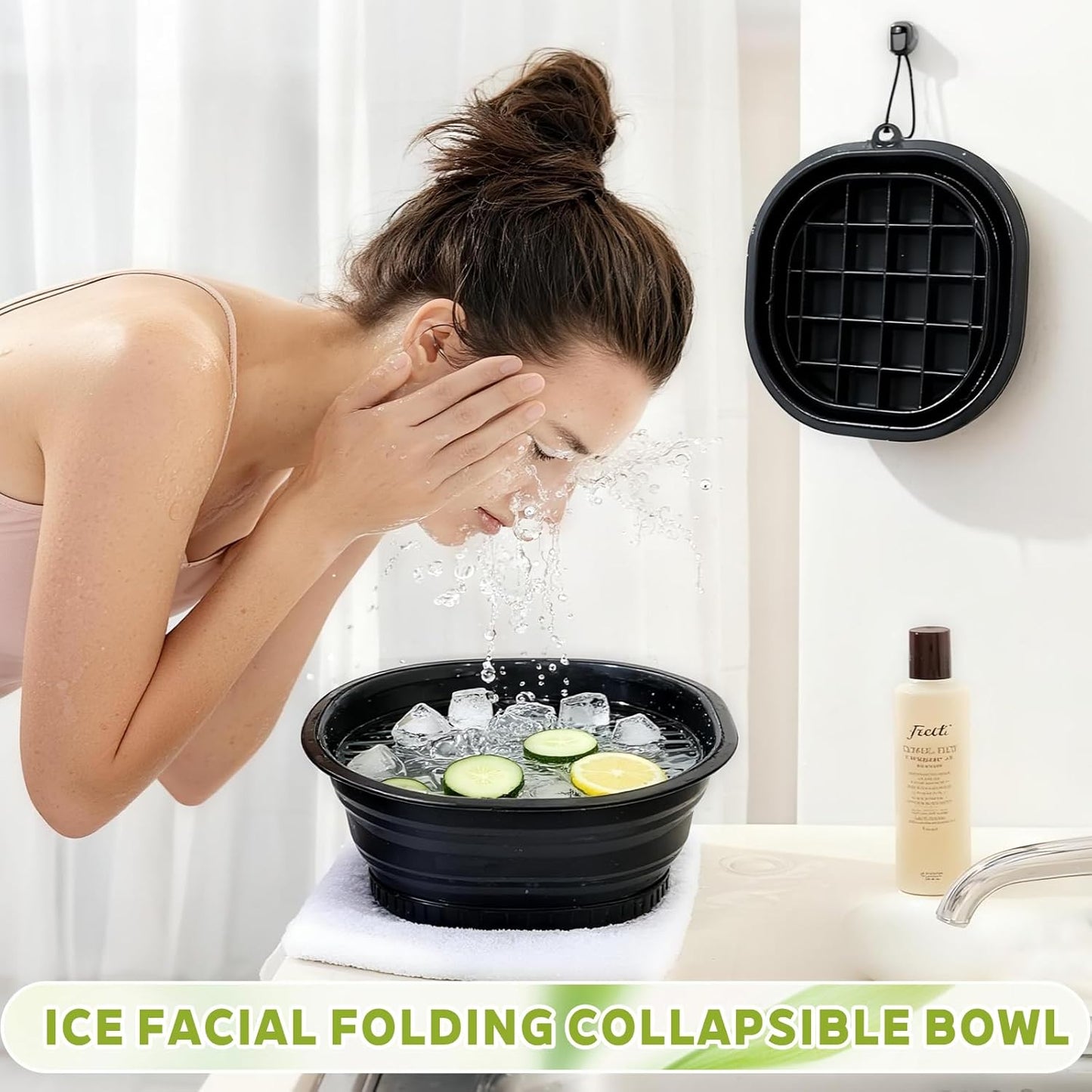 Cmonie Silicone Face Bowl for Ice with Built-In Icetray – Collapsible Silicone Facial Ice Bath Bowl for Cold Plunge Therapy, Ice Water Facials at Home