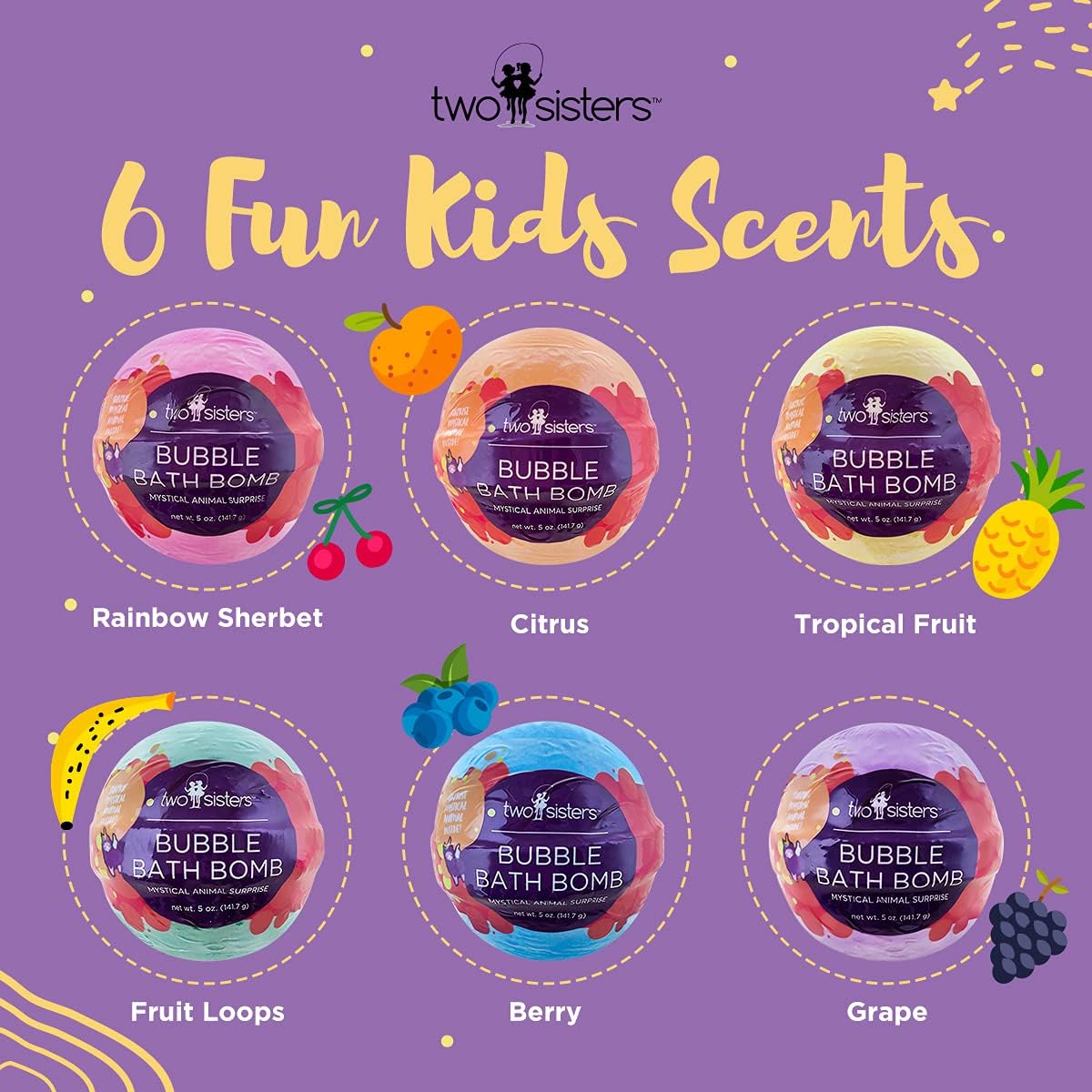 Mystical Bath Bombs for Girls and Boys with Surprise Toys Inside (6 Pack) - Large Bubble Bath Bombs for Kids - Fruity Scents, Fizzies, Made in USA, Mystic Animal - Ideal Birthday Gift by Two Sisters
