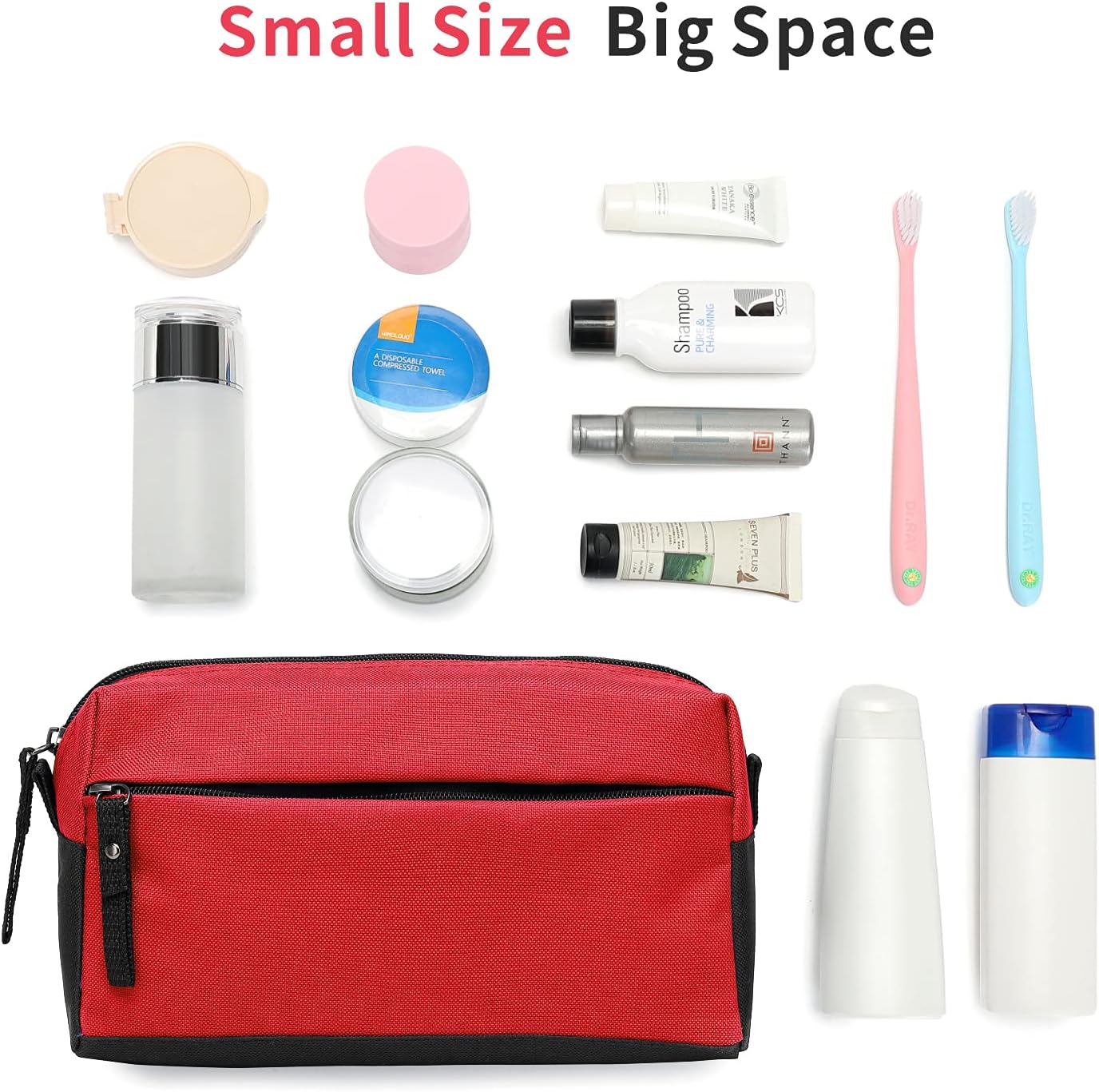 BuyAgain Toiletry Bag, Toiletry Travel Bathroom Bag Waterproof Cosmetic Make up Pouch Dopp Kit For Men or Women, Red